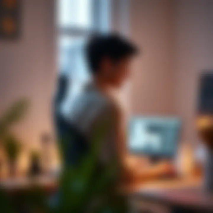 A person enjoying a healthier posture while working at a standing desk.