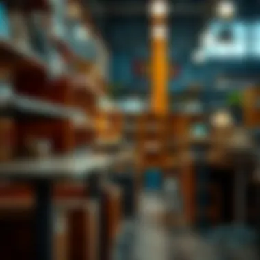 A variety of used standing desks displayed in a local market.