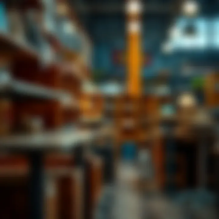 A variety of used standing desks displayed in a local market.