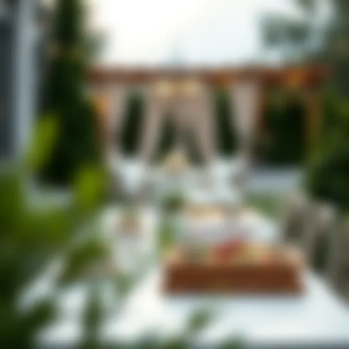 Elegant outdoor dining setup featuring food trays with covers