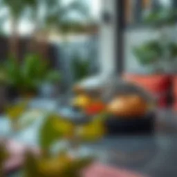 Stylish outdoor food tray with a cover set on a patio table