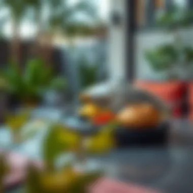 Stylish outdoor food tray with a cover set on a patio table