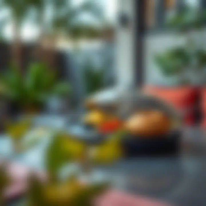 Stylish outdoor food tray with a cover set on a patio table