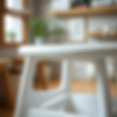 Close-up of the craftsmanship of a white three-step stool