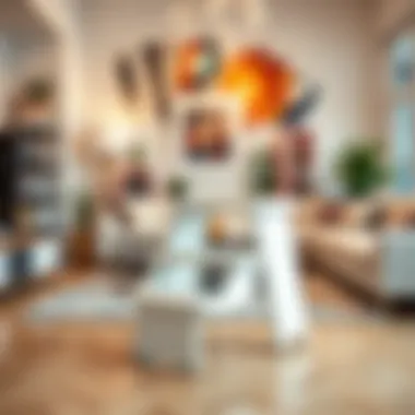 White three-step stool showcasing its functionality in a vibrant living room