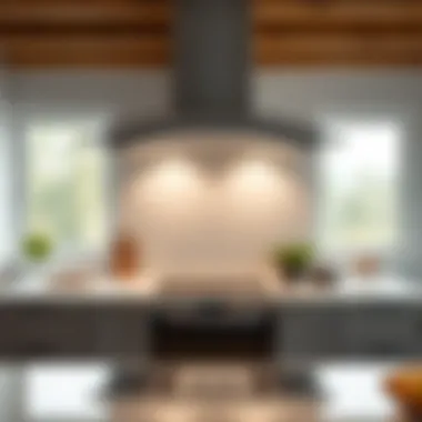 Stylish curved over oven hood enhancing a spacious kitchen