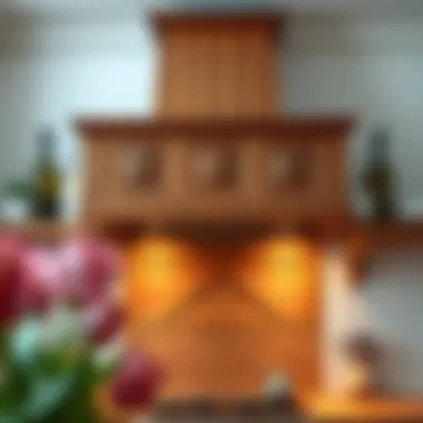 Elegant wooden over oven hood complementing kitchen decor