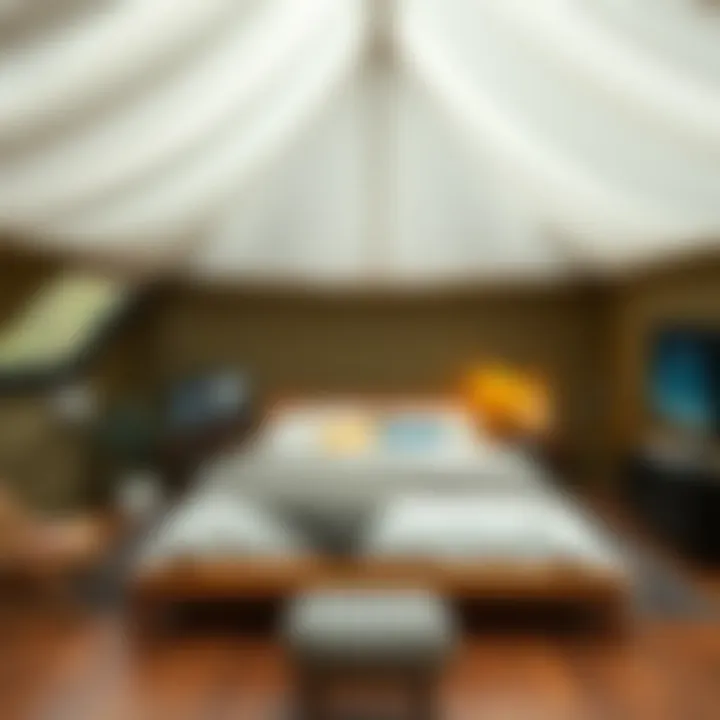 Modern tent bedroom blending indoor comfort with outdoor elements