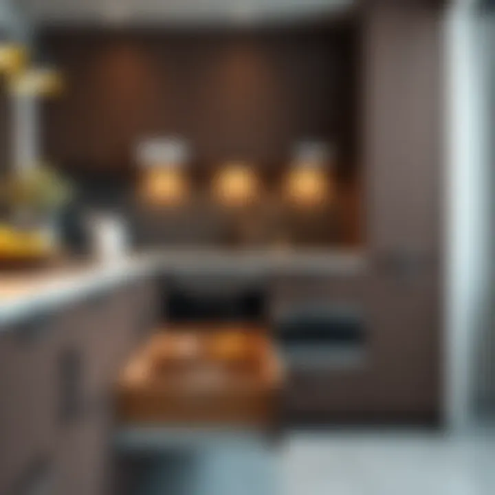 Modern kitchen with integrated drawer baskets enhancing organization and aesthetics