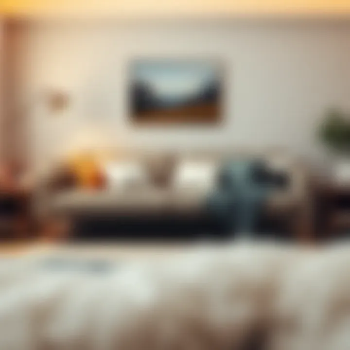 A cozy sofa bed setup with decorative pillows and throws