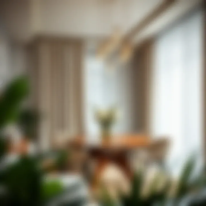 Modern dining area adorned with cotton curtain panels