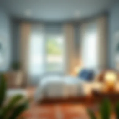 Stylish bedroom featuring 100% cotton curtain panels