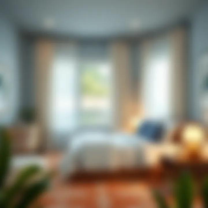 Stylish bedroom featuring 100% cotton curtain panels