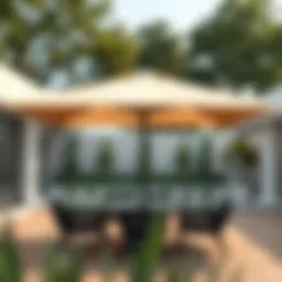 Elegant 12 foot square patio umbrella in a modern outdoor setting