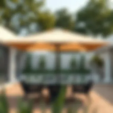 Elegant 12 foot square patio umbrella in a modern outdoor setting