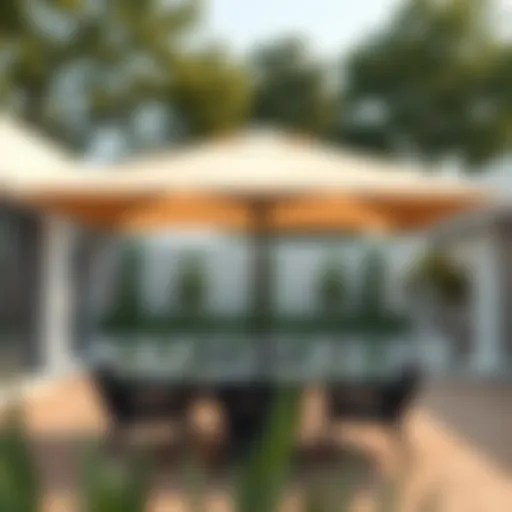 Elegant 12 foot square patio umbrella in a modern outdoor setting