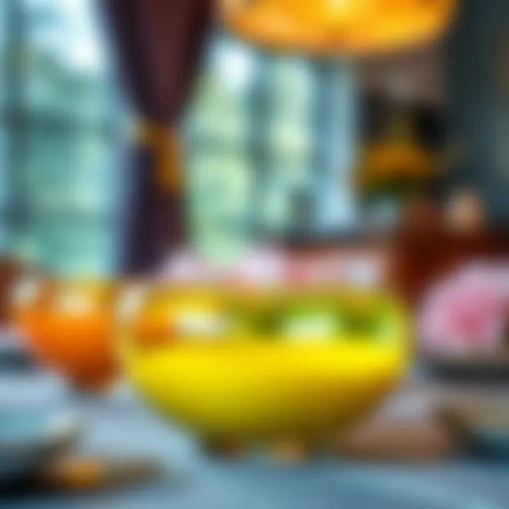 Colorful glass bowls used as decorative centerpieces