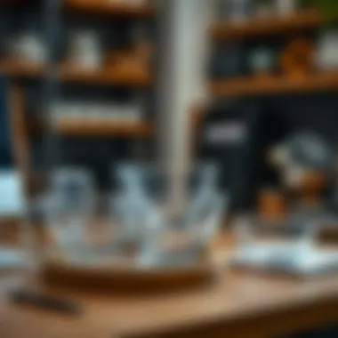 Organized workspace featuring glass bowls for storage