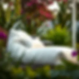 Elegant outdoor chaise lounge bean bag in a serene garden setting