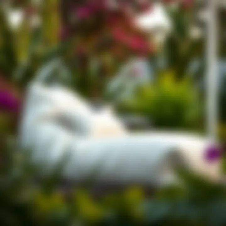 Elegant outdoor chaise lounge bean bag in a serene garden setting