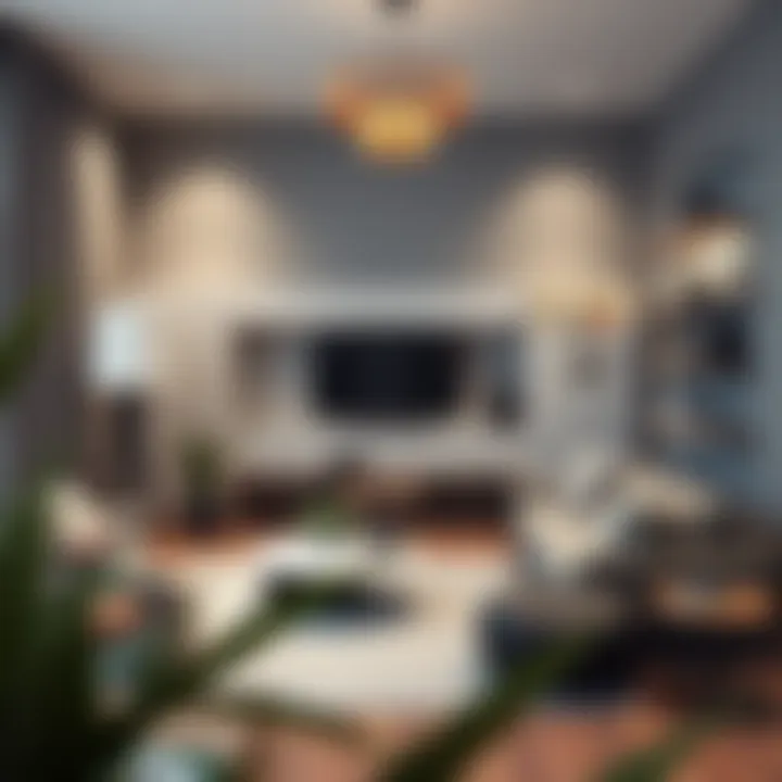 Innovative use of three-inch wide shelves in a living room