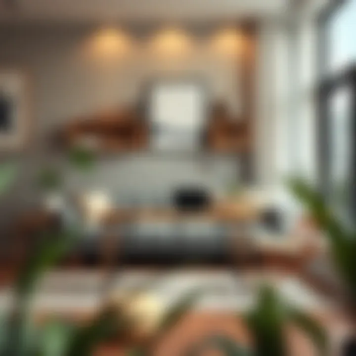 Functional Design: Wooden Folding Desk in Cozy Living Room Functional wooden folding desk set up in a cozy living room