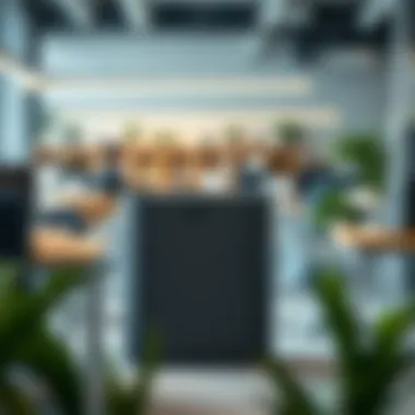 Stylish eleven-inch cube bin in a commercial workspace