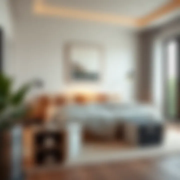 Aesthetic arrangement of 15x12 storage bins in a chic bedroom