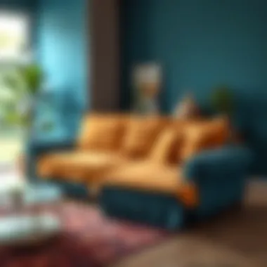 Elegant three-seater L-shaped couch adorned with a vibrant cover