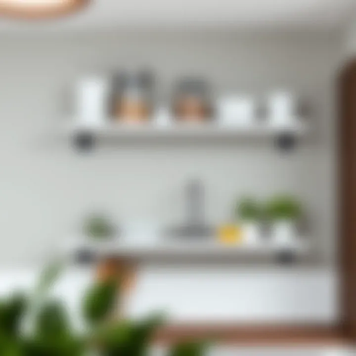 Minimalistic wall shelf organizing kitchen essentials
