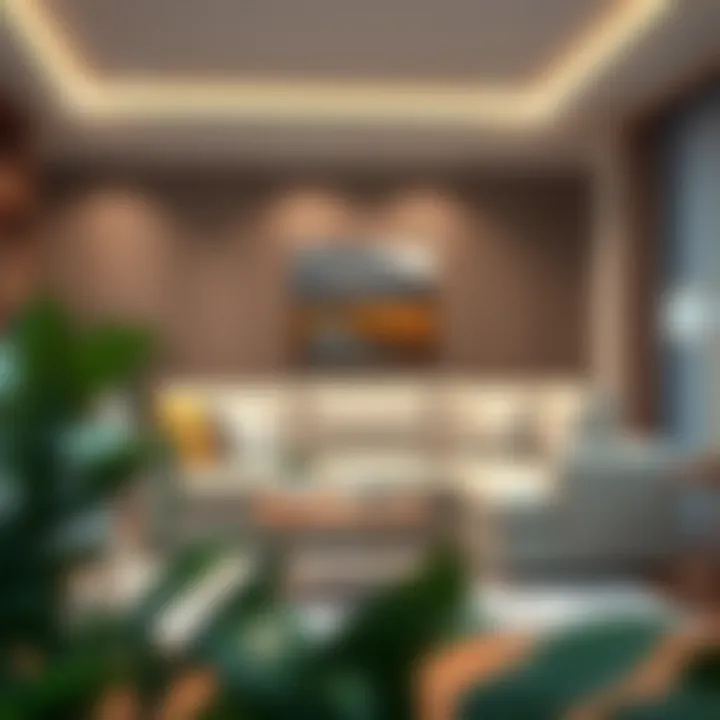 Stylish living room featuring a three-seater L-shaped couch with a chic cover