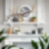 Elegant white distressed mantel shelf adorned with decorative items