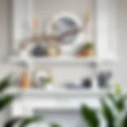 Elegant white distressed mantel shelf adorned with decorative items