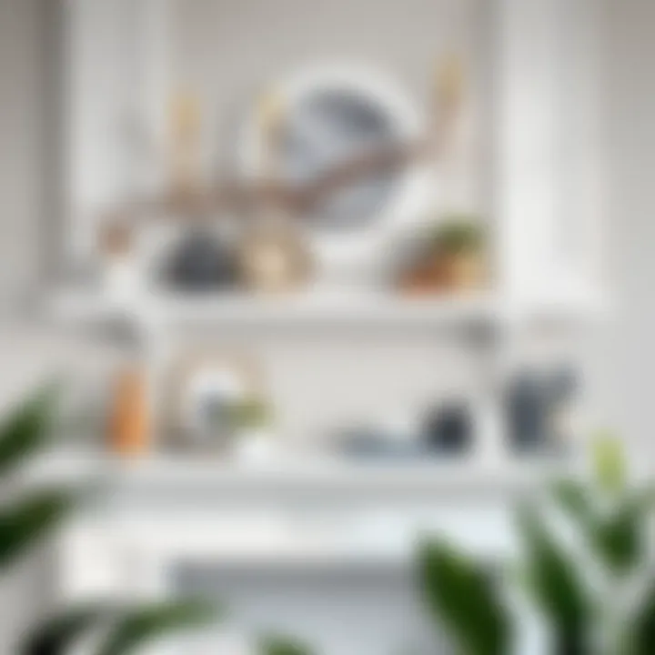 Elegant white distressed mantel shelf adorned with decorative items