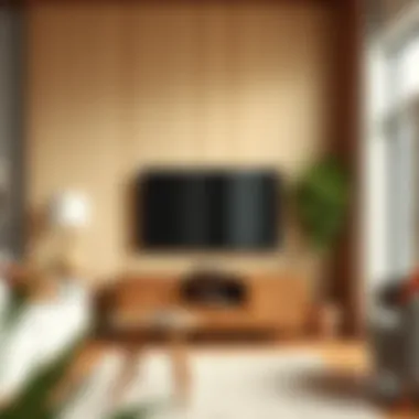 Stylish living room featuring a wooden tripod TV stand