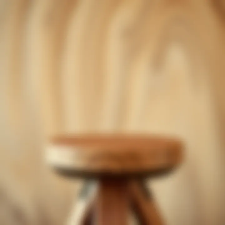 Close-up of unique wood grain patterns on tripod stand