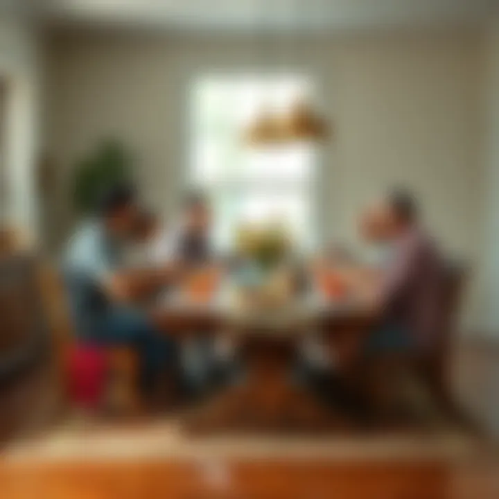 Family gathered around an expandable table during a meal