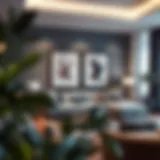 Elegant four-piece framed art arrangement in a modern living room