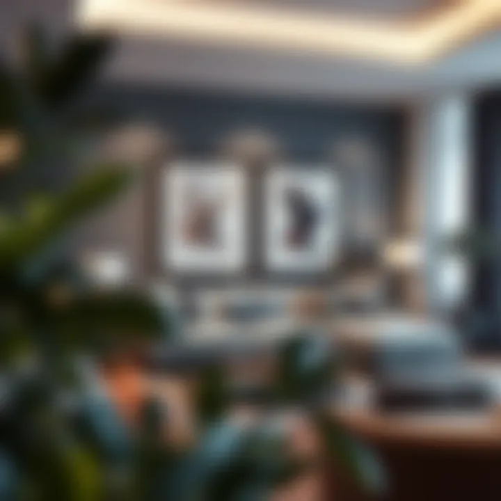 Modern Living Room with Four-Piece Art Elegant four-piece framed art arrangement in a modern living room