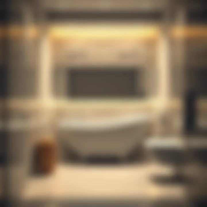 Creative use of tiles and lighting in a small bathroom with a bath