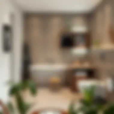 Minimalist design showcasing a bath integrated with storage solutions