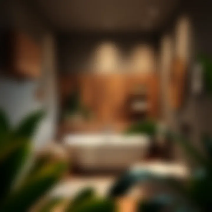 Chic small bathroom design featuring a luxurious soaking tub and natural elements