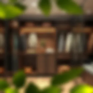 Eco-friendly walk-in closet featuring sustainable materials and natural elements.