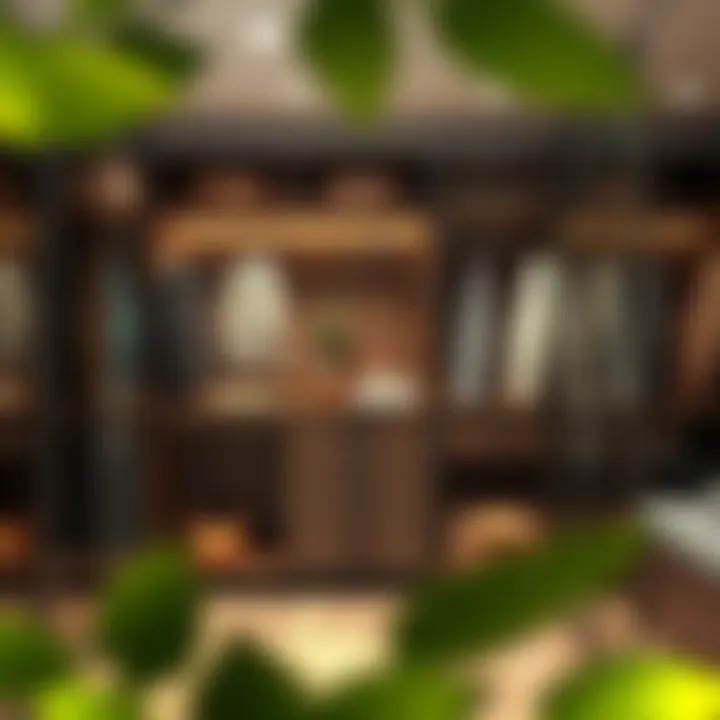 Eco-friendly walk-in closet featuring sustainable materials and natural elements.