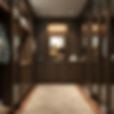 Sophisticated walk-in closet design with custom cabinetry and elegant accessories.