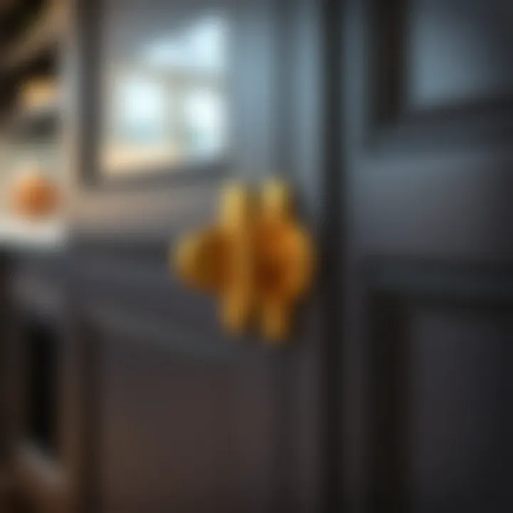 Installation of gold cabinet door hinges on a stylish cabinet