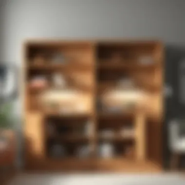 Modern bookshelf featuring hinged doors