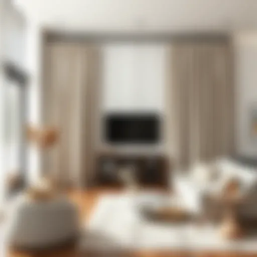 Elegant living room featuring 96-inch linen curtain panels