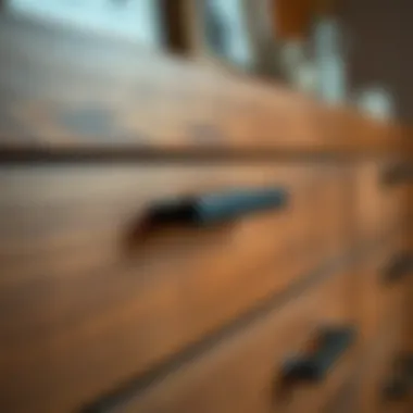 Stylish black drawer handles on a wooden dresser showcasing craftsmanship