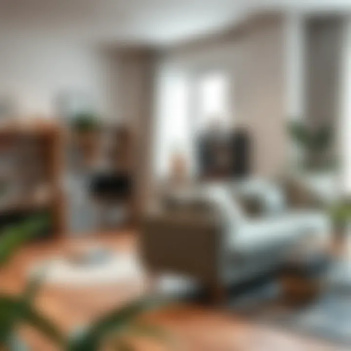 Clutter-free living room with organized under couch space